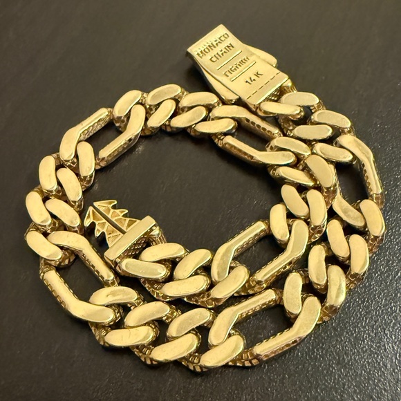 Monaco Chain Miami Cuban Figaro Link 9mm 9in 12.5g 14K Yellow Gold EUC - Picture 2 of 16